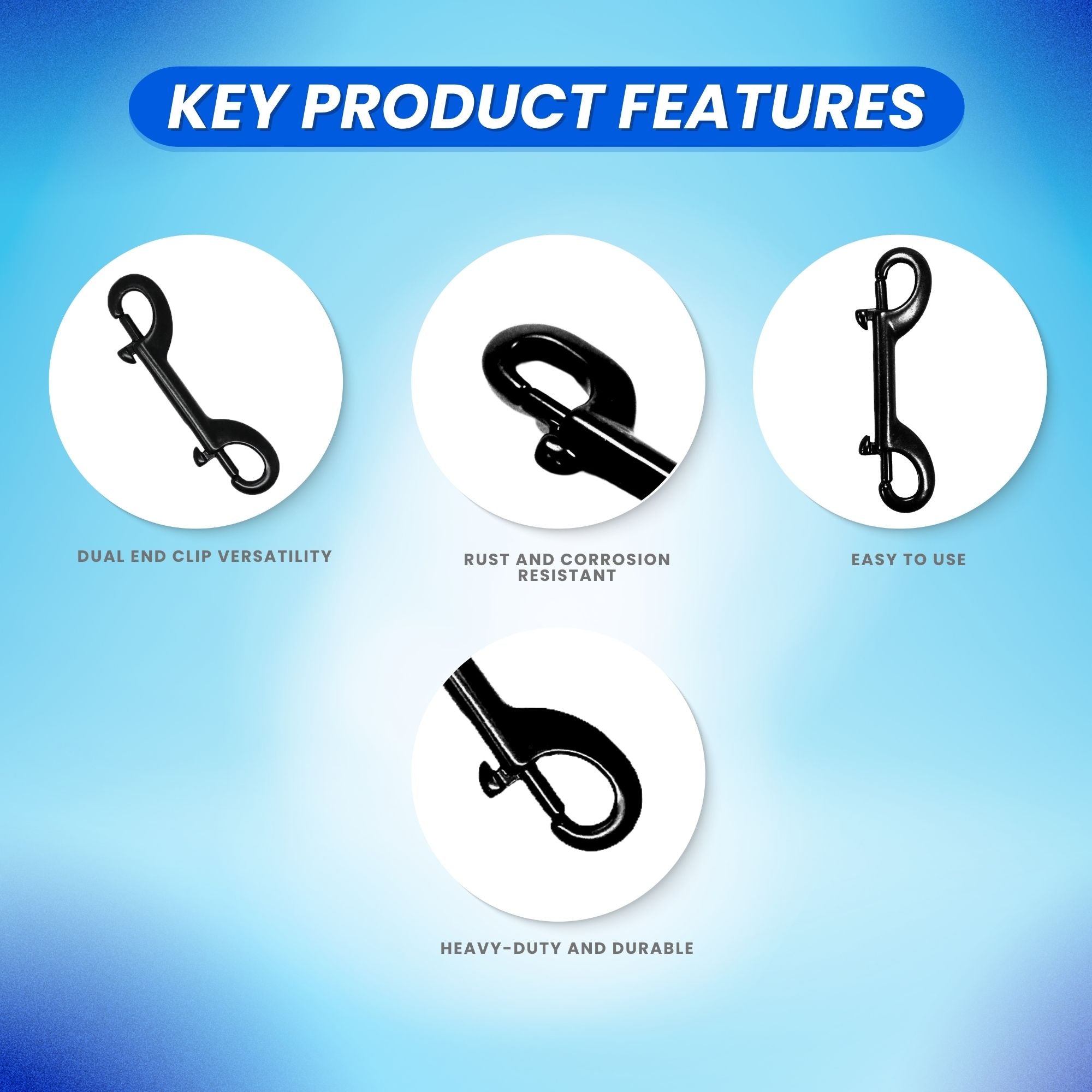 Scuba Choice Black Stainless Steel Clip Double Ended Snap Bolt, 90mm