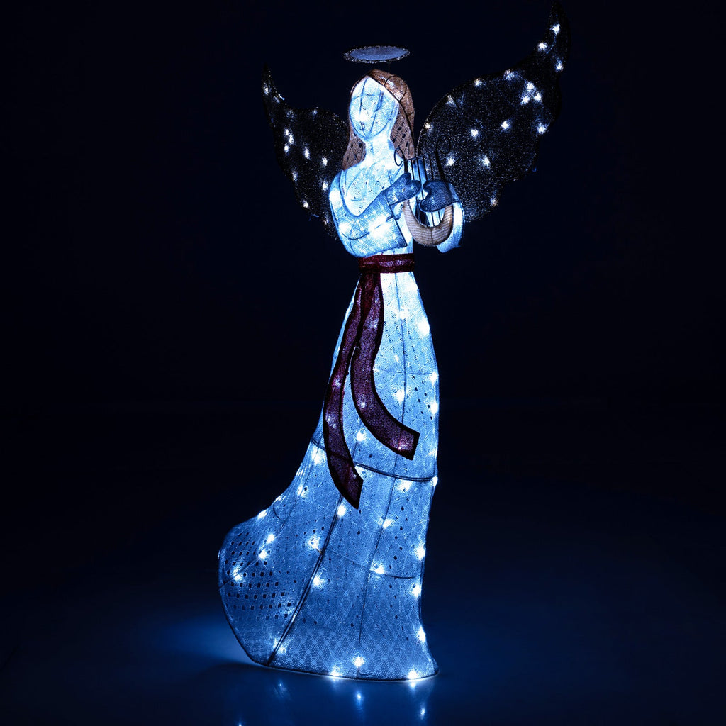 5 ft Christmas Lighted Angel with Harp and 120 Cold White LED Lights