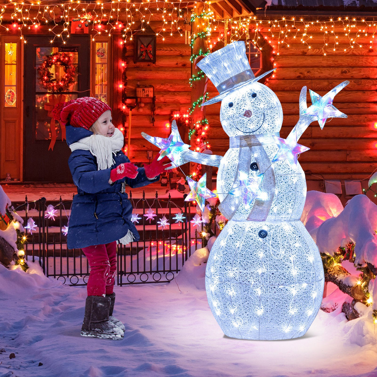 5 ft Pre-Lit Christmas Snowman with Stars