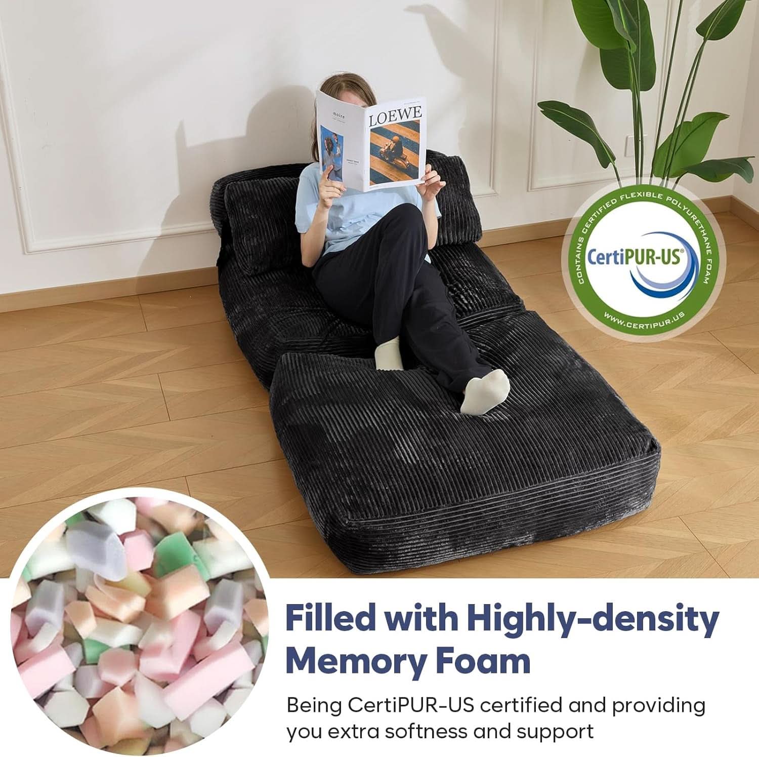 Sofá cama plegable convertible negro con almohada incluida