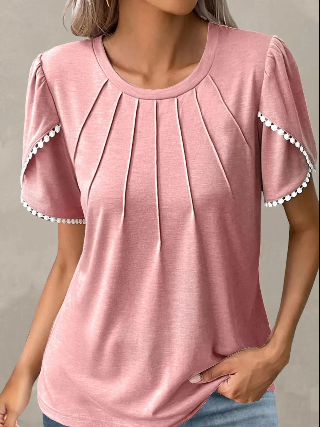 Full Size Round Neck Petal Sleeve Blouse Plus Size