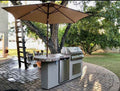 Isla de barbacoa Kokomo Grill Maui de 7'6" con barra redonda de 33", luces LED y barbacoa integrada