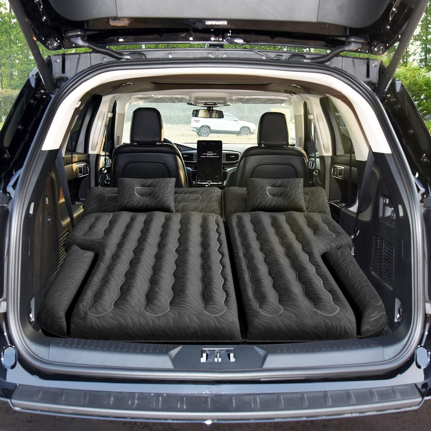 Colchón inflable DikaSun para SUV, flocado mejorado y cama de dormir extra gruesa con superficie de Oxford, bomba eléctrica, cable de carga de 3 m, negro