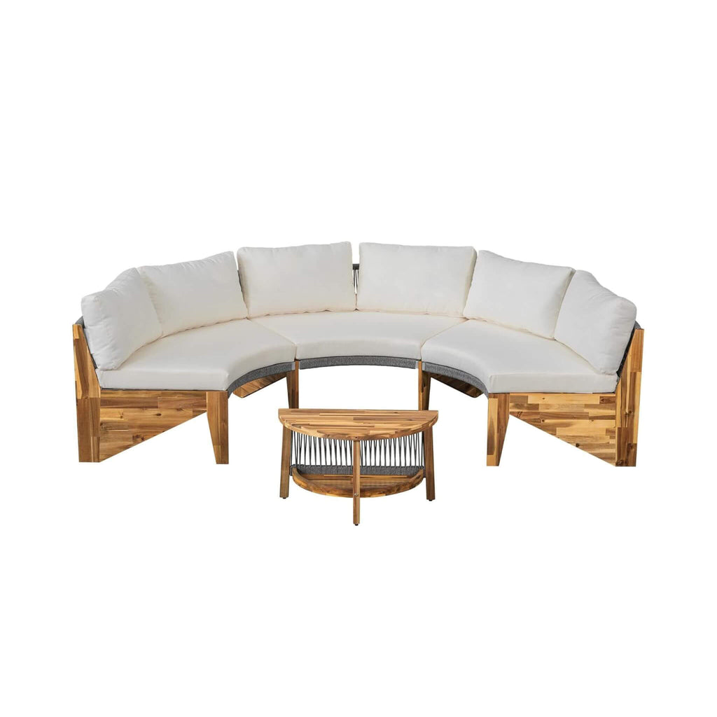 Juego de seccional de patio beige Alora de 6 plazas en forma de media luna con cojines y mesa (SAK61928)