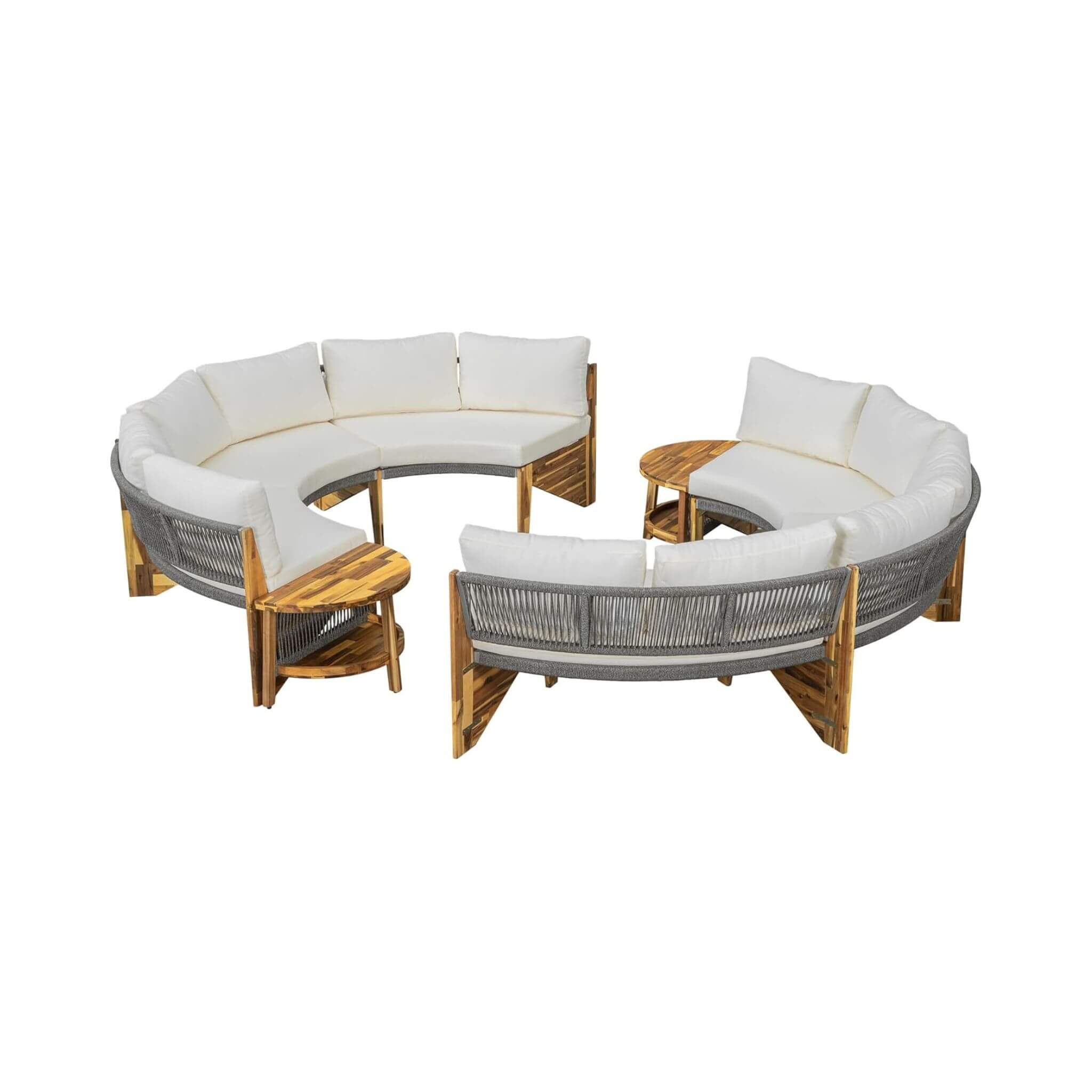 Juego de seccional de patio beige Alora de 6 plazas en forma de media luna con cojines y mesa (SAK61928)