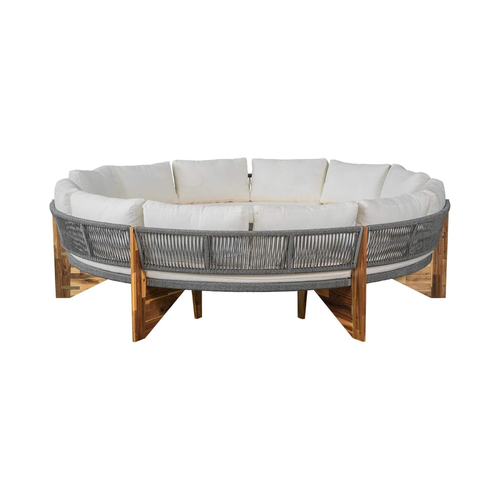 Juego de seccional de patio beige Alora de 6 plazas en forma de media luna con cojines y mesa (SAK61928)
