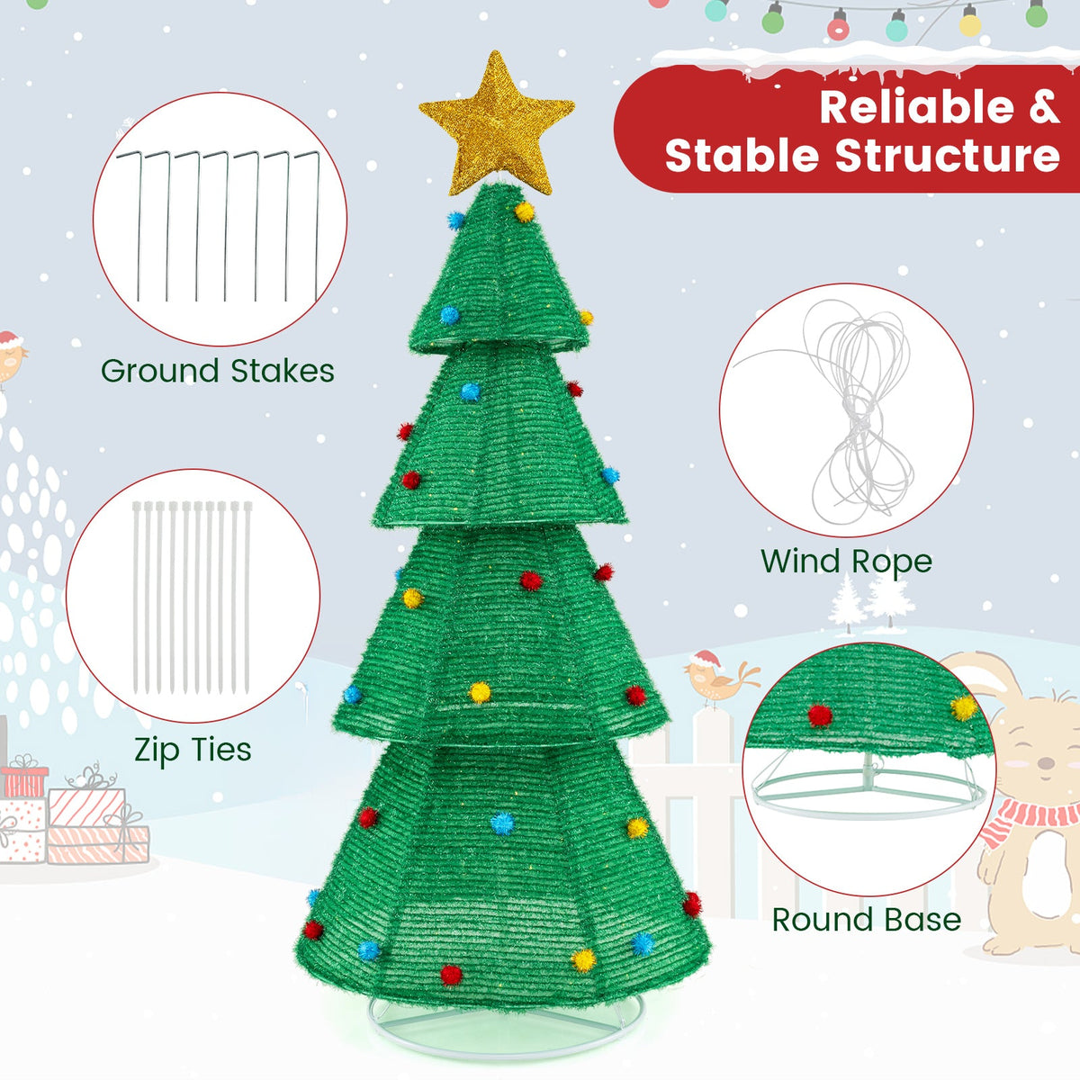 6.2 Feet Collapsible Christmas Tree with 200 Built-in LED Lights and Top Star Decoration