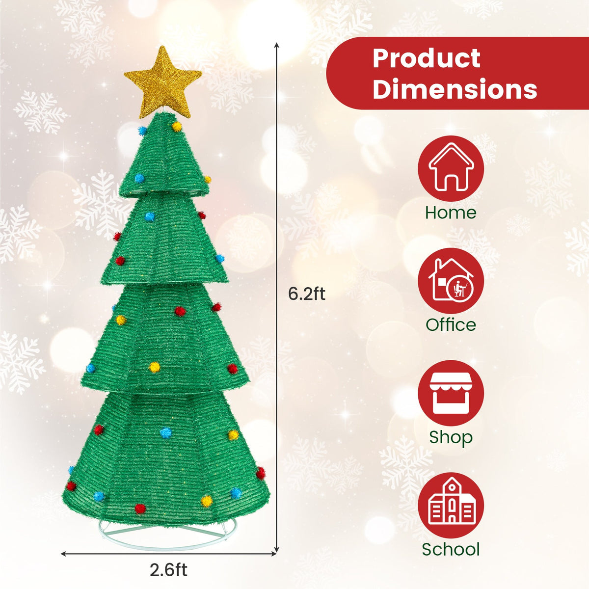 6.2 Feet Collapsible Christmas Tree with 200 Built-in LED Lights and Top Star Decoration