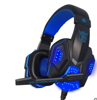 Auriculares de juego Pu mind pc780 negros azules con micrófono para computadora y voz YY, auriculares con luz negra y azul