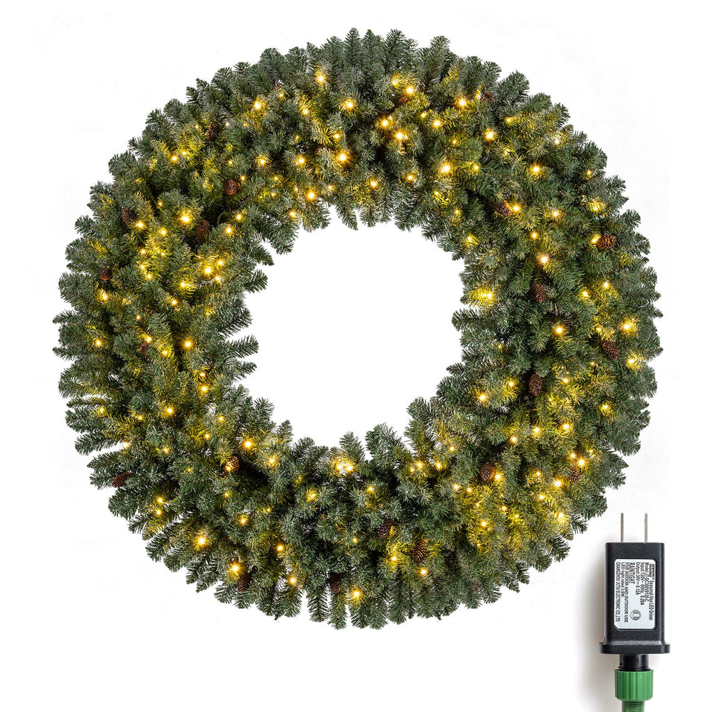 60 Inch Pre-Lit Artificial Christmas Wreath 200 LED Warm White Lights