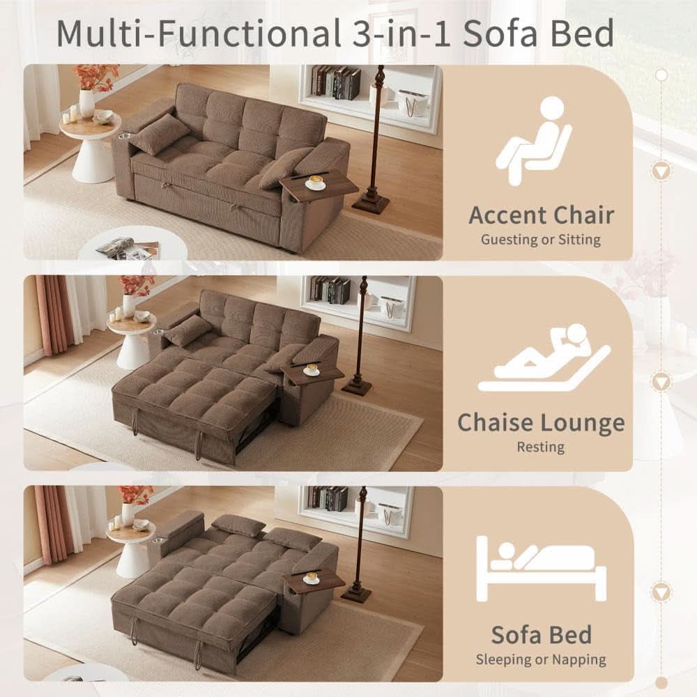 Sofá Cama Convertible Duradero de 65 Pulgadas Marrón Chocolate