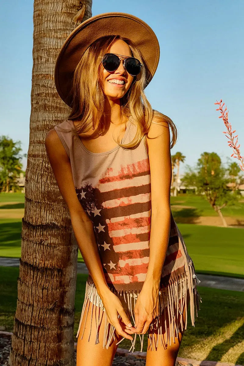 Top de punto sin mangas con estampado de la bandera americana BiBi