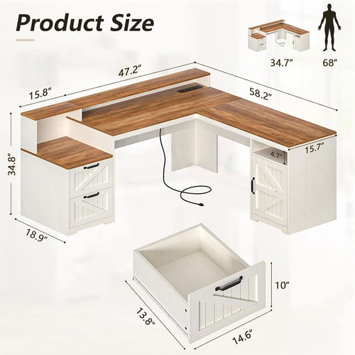 63 Inch L Shaped Desk With Built In Charging Station