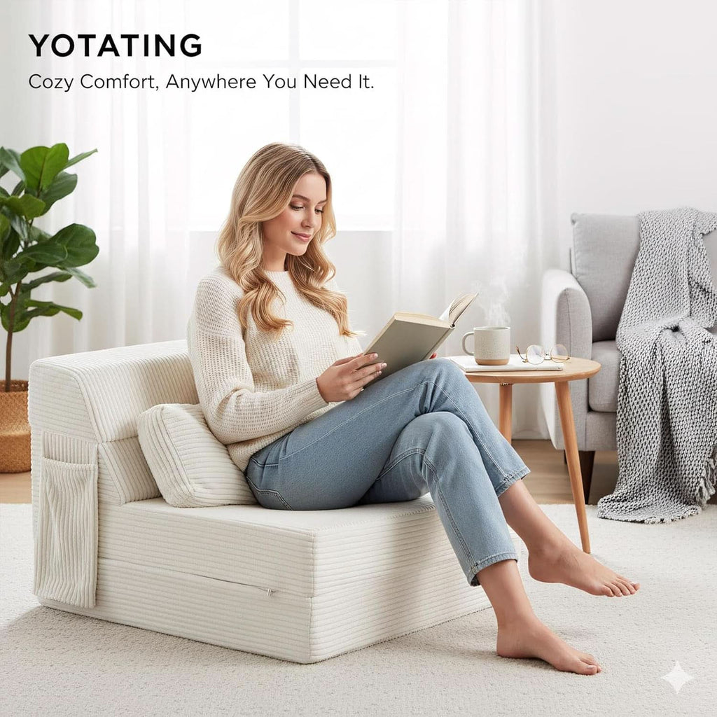 Sofá cama plegable tapizado beige convertible para suelo