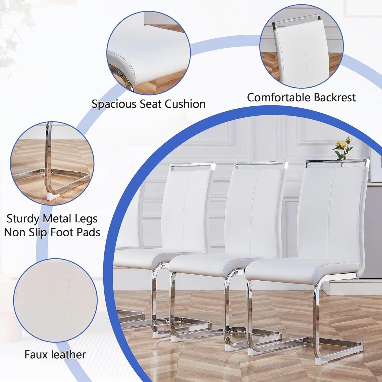 Juego de comedor para seis personas, mesa con tope de mármol blanco de 71 pulgadas y sillas de cuero