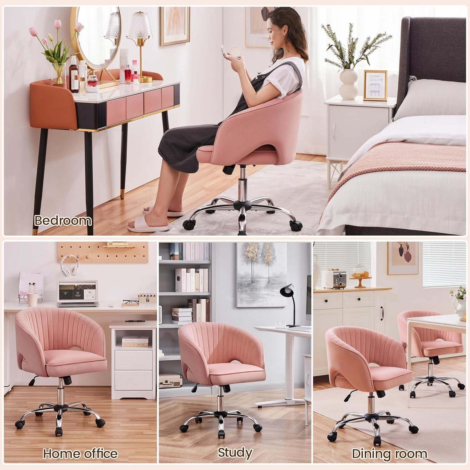 Pink Velvet Desk Chair Backrest Office Chair Modern