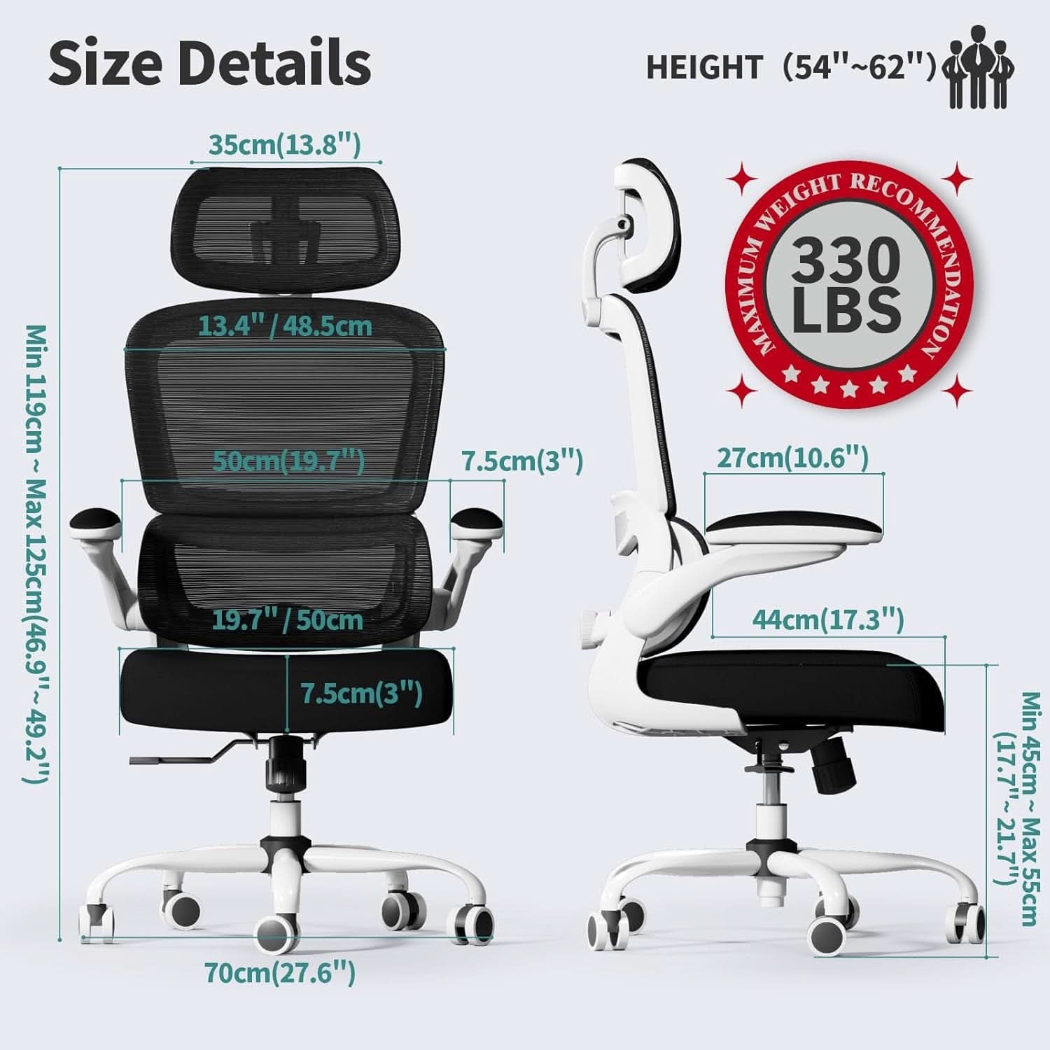 Silla de oficina ergonómica de malla con respaldo alto y ruedas, negra