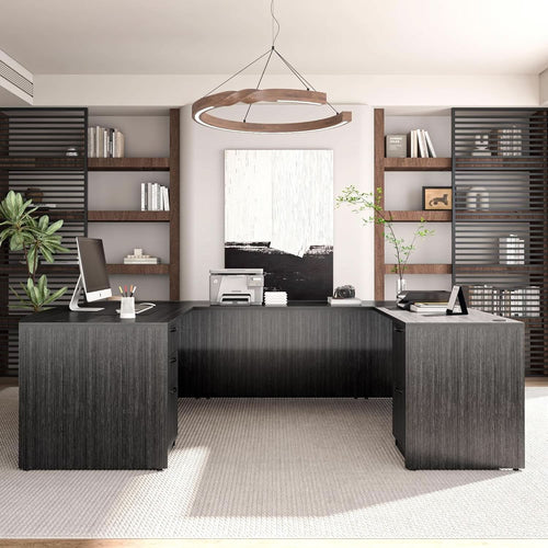 67 Inch U Shaped Executive Desk With 2 Storage Cabinets