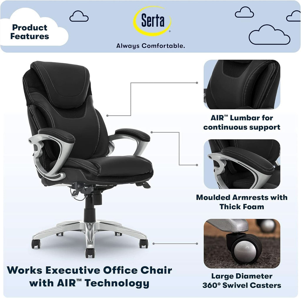 Sillón Ejecutivo Negro con Tecnología Lumbar de Aire