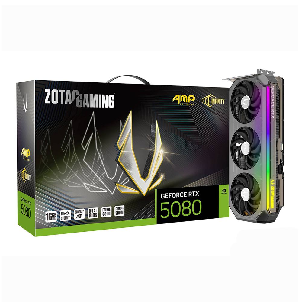 Tarjeta Gráfica Zotac NVIDIA GeForce RTX 5080 AMP Extreme Infinity Overclocked Triple Fan 16GB GDDR7 PCIe 5.0