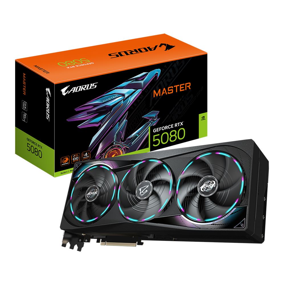 Tarjeta gráfica Gigabyte NVIDIA GeForce RTX 5080 AORUS MASTER de triple ventilador con 16 GB GDDR7 y PCIe 5.0