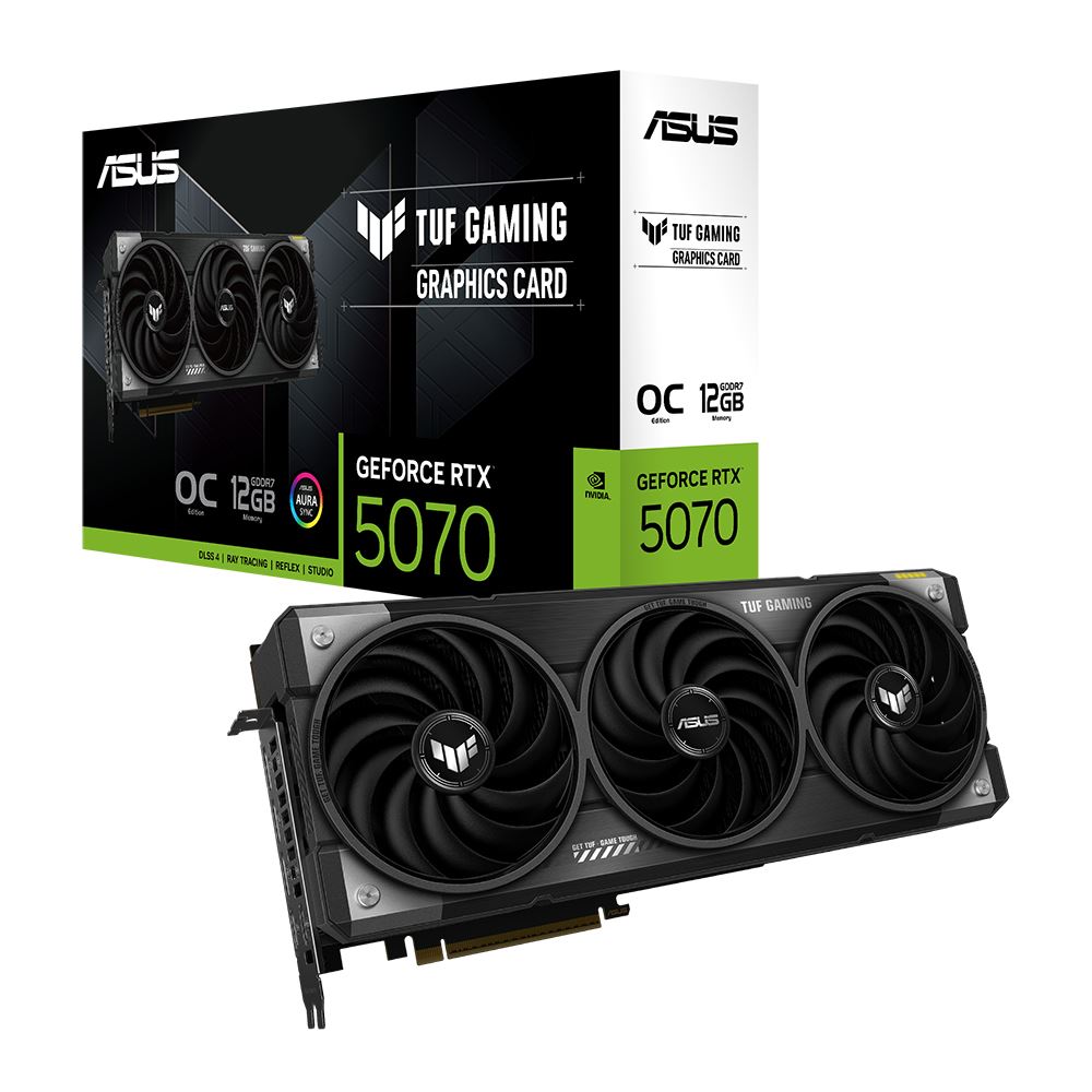 Tarjeta gráfica ASUS NVIDIA GeForce RTX 5070 TUF Gaming Overclocked de triple ventilador y 12GB GDDR7 PCIe 5.0