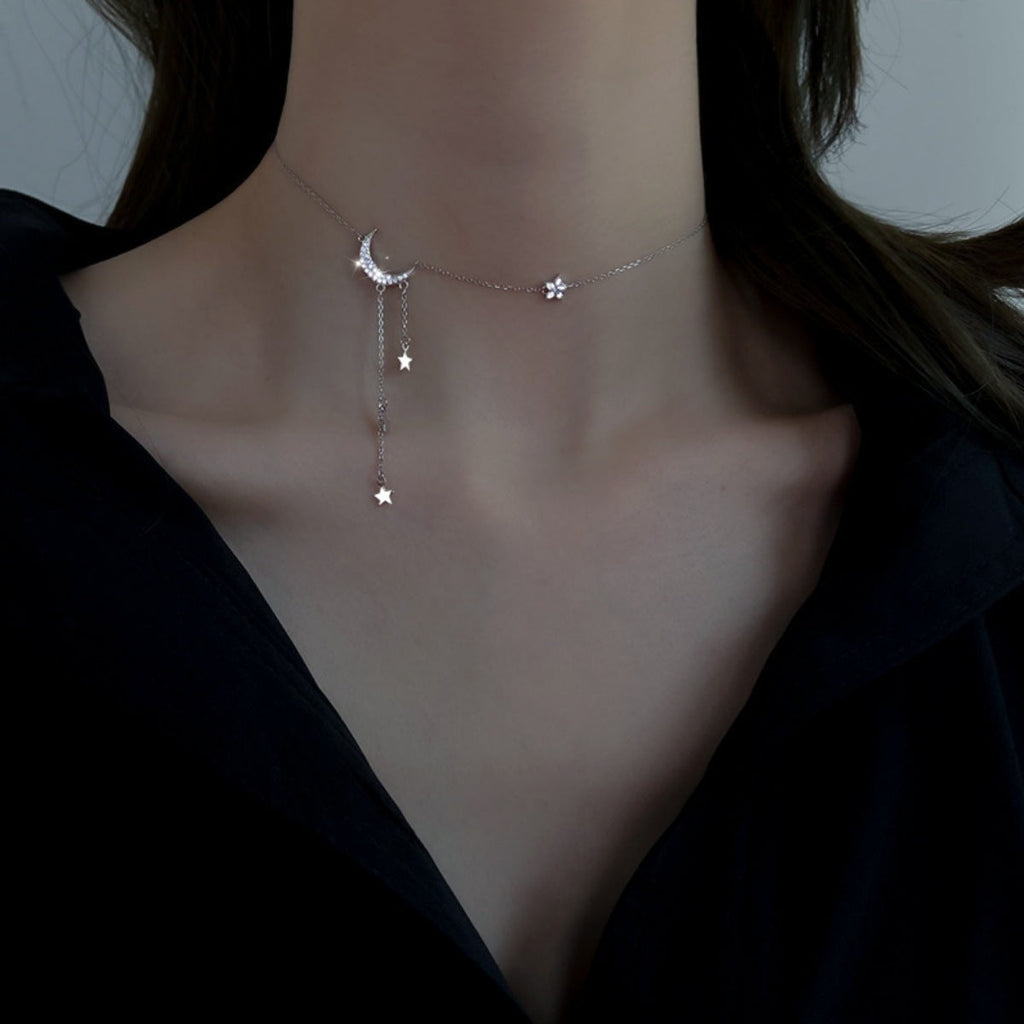 Collar de plata de ley 925 con estrella y luna