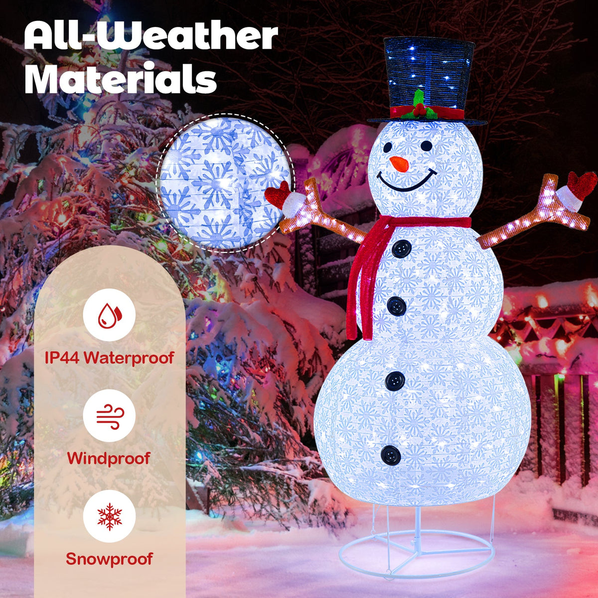 6 Feet Pre-Lit Christmas Snowman with Built-in Lights and Black Hat