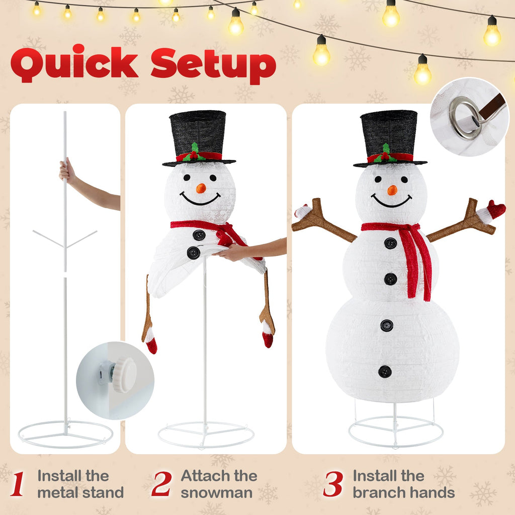 6 Feet Pre-Lit Christmas Snowman with Built-in Lights and Black Hat