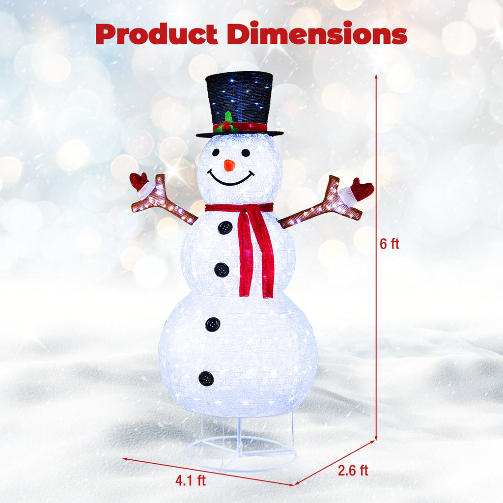6 Feet Pre-Lit Christmas Snowman with Built-in Lights and Black Hat