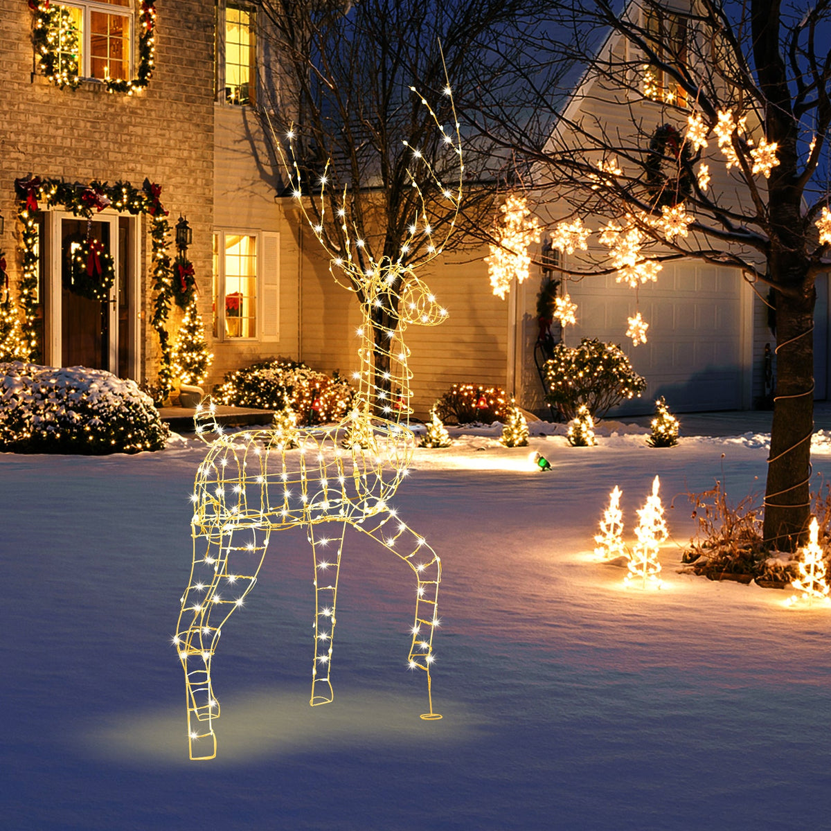 6 FT Pre-Lit Christmas Reindeer with 300 Warm White LED Lights and Zip Ties