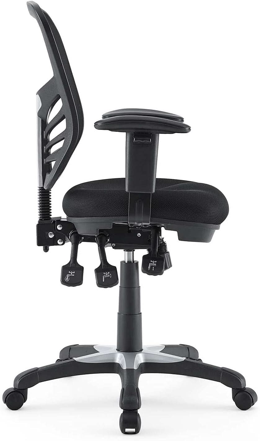 Silla de oficina ergonómica de malla articulada, color negro, con soporte lumbar