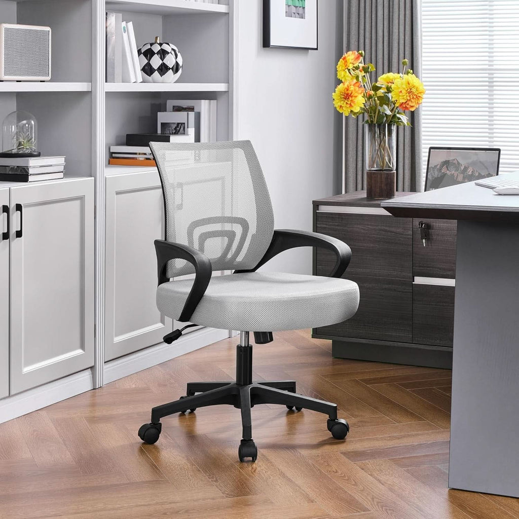 Silla de oficina ergonómica de malla con soporte lumbar, gris