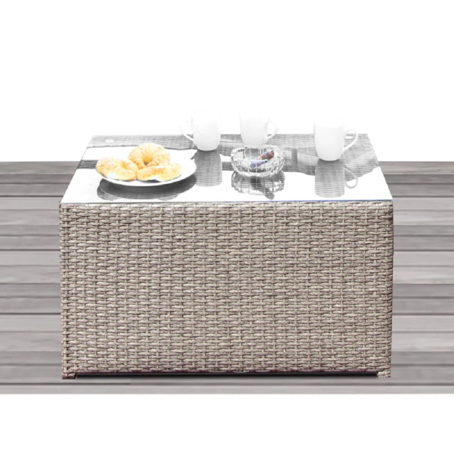 Wicker Outdoor Sectional With Weather Resistant Cushions And Table