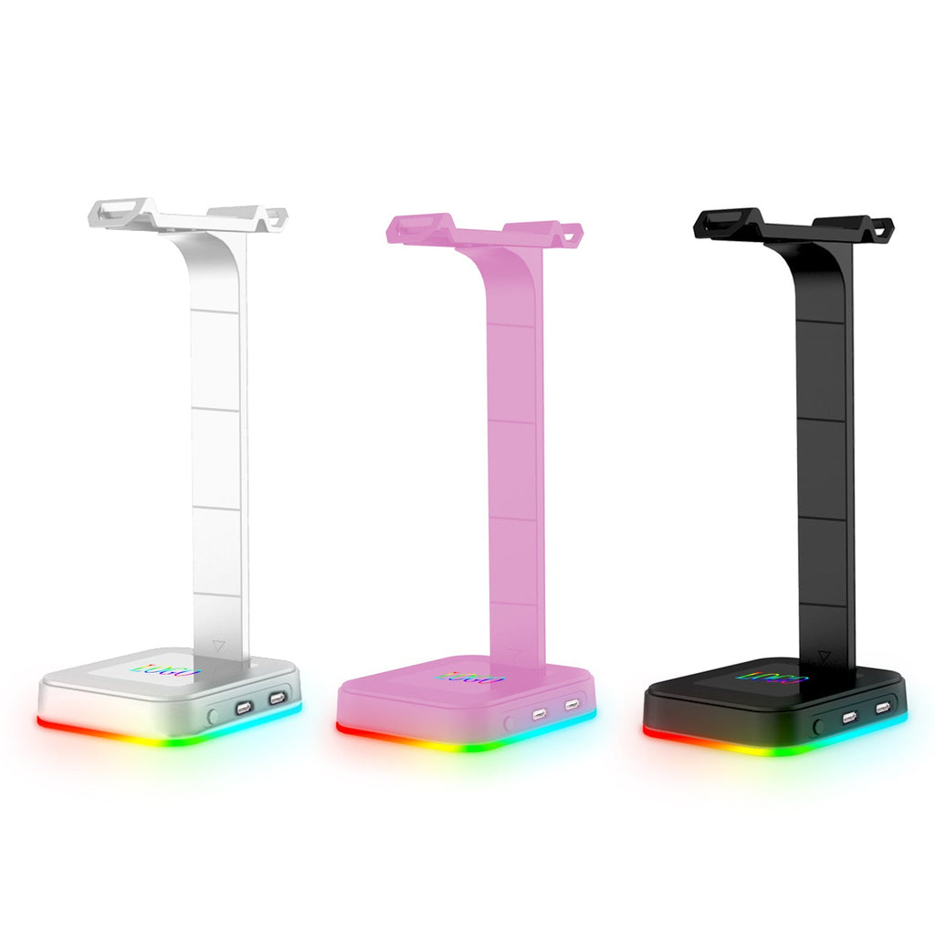 Soporte para auriculares RGB 2 en 1 para ordenador de sobremesa con regleta y 2 puertos USB para carga, colgador de auriculares para juegos