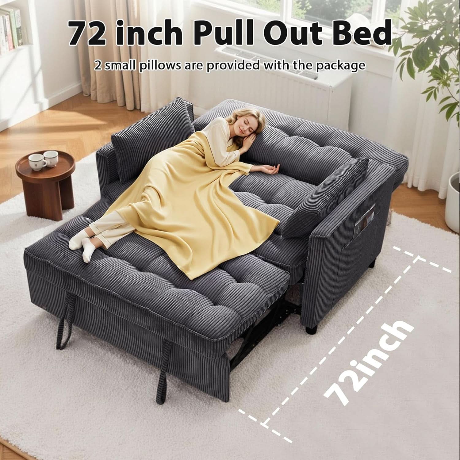 Sofá Cama Convertible de 55 Pulgadas con Puerto USB y Pana