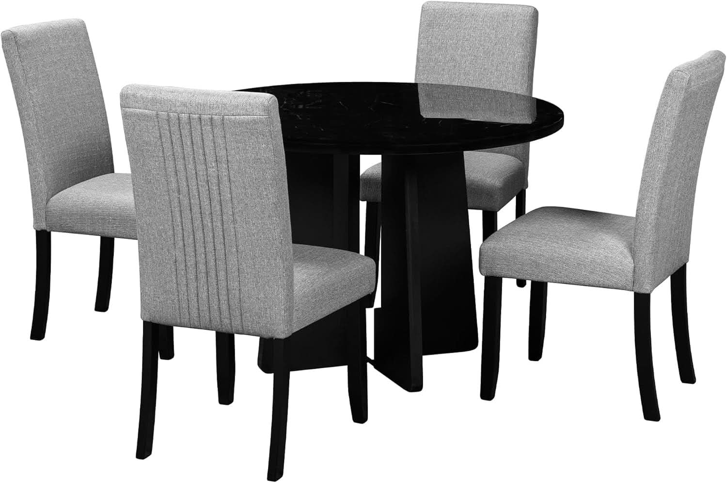 Juego de mesa de comedor redonda sólida de cinco piezas gris y negro