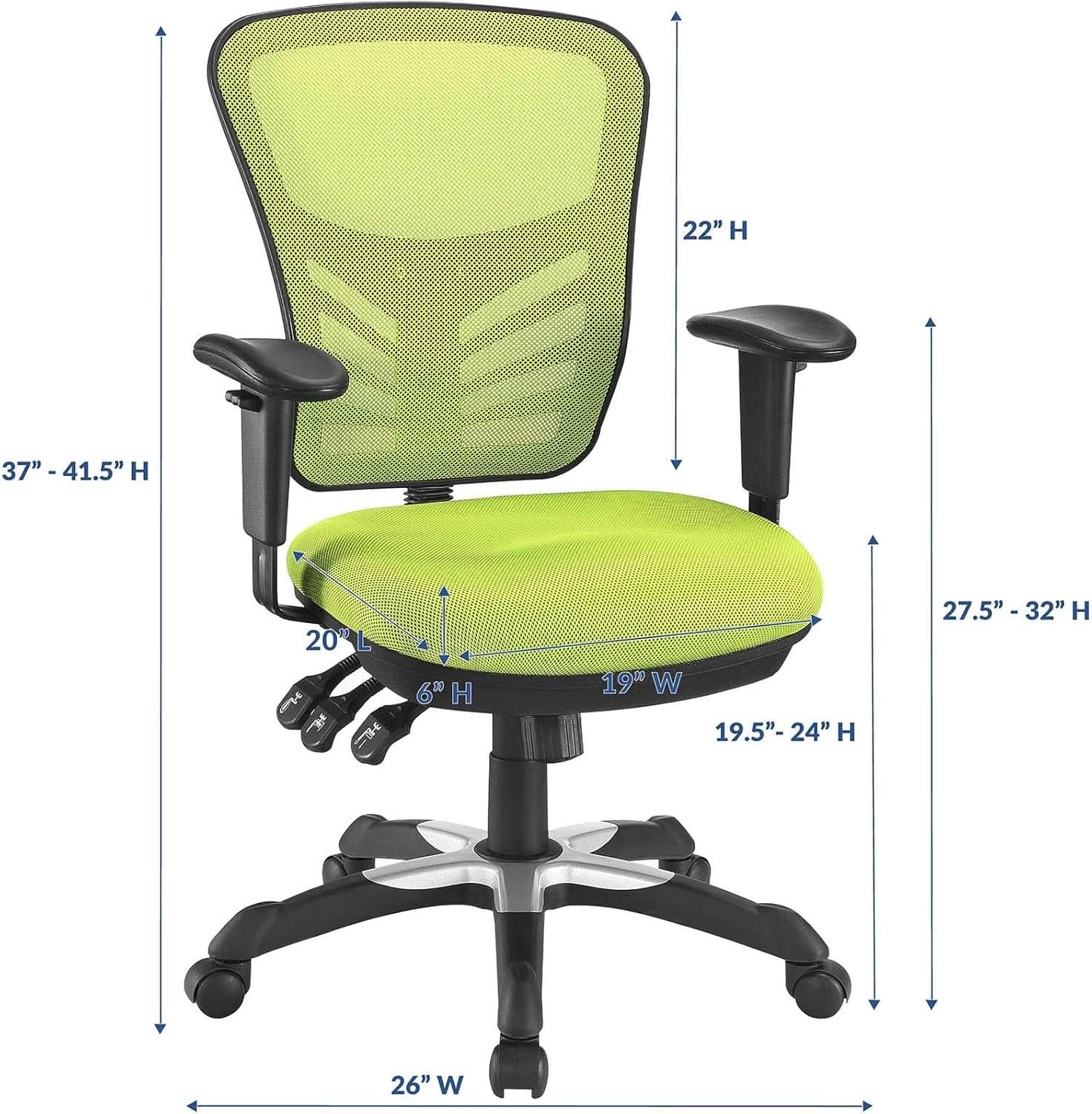 Silla de oficina ergonómica de malla verde articulada para largas horas