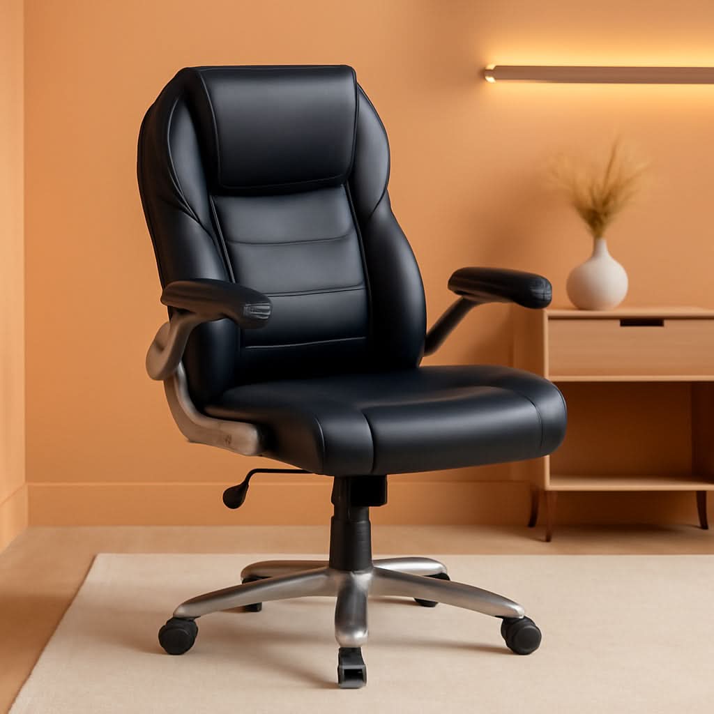Silla de oficina ergonómica de respaldo alto negra con soporte lumbar