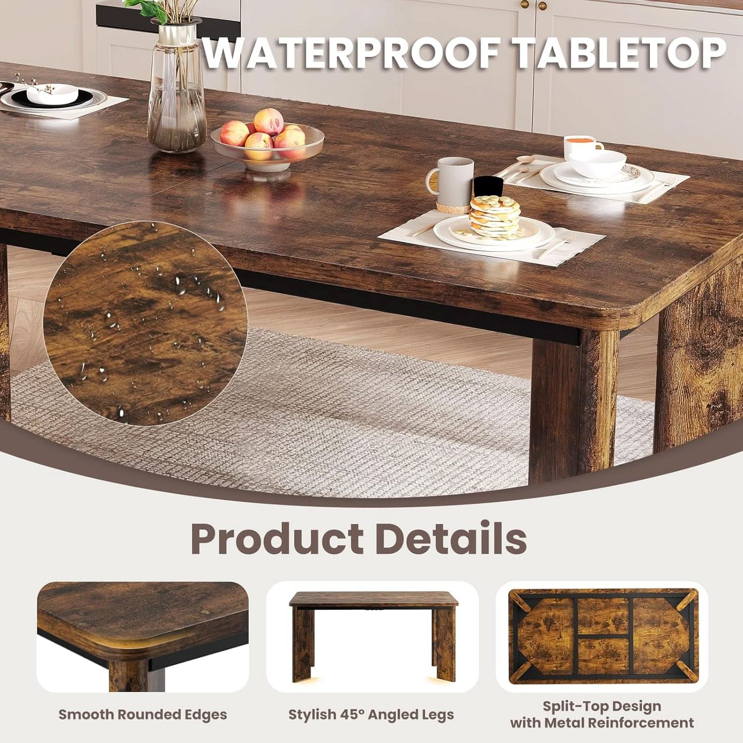 Mesa de comedor industrial rectangular de 63 pulgadas con seis sillas