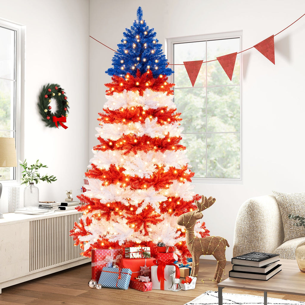 7.5 Feet Artificial Christmas Tree with Warm White LED Lights