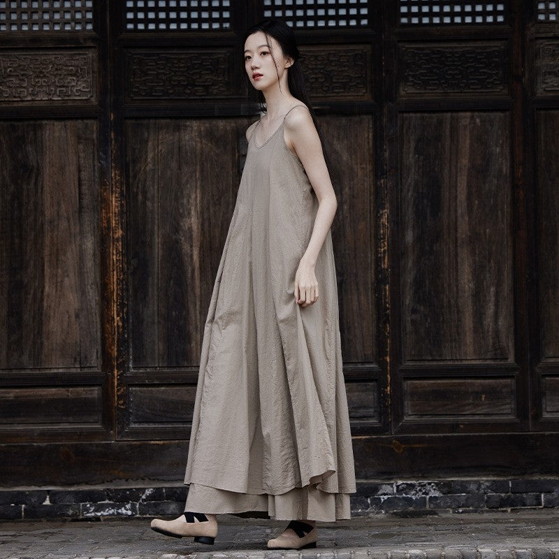 Enhanced Double Layer Swing Halter Dress in Solid Color