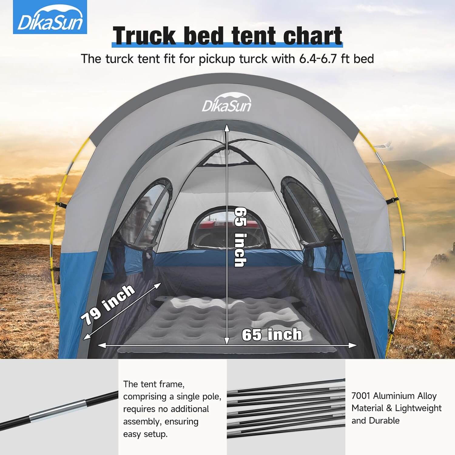 Tienda de campaña para caja de camioneta de 1.6-2.0m con toldo, azul
