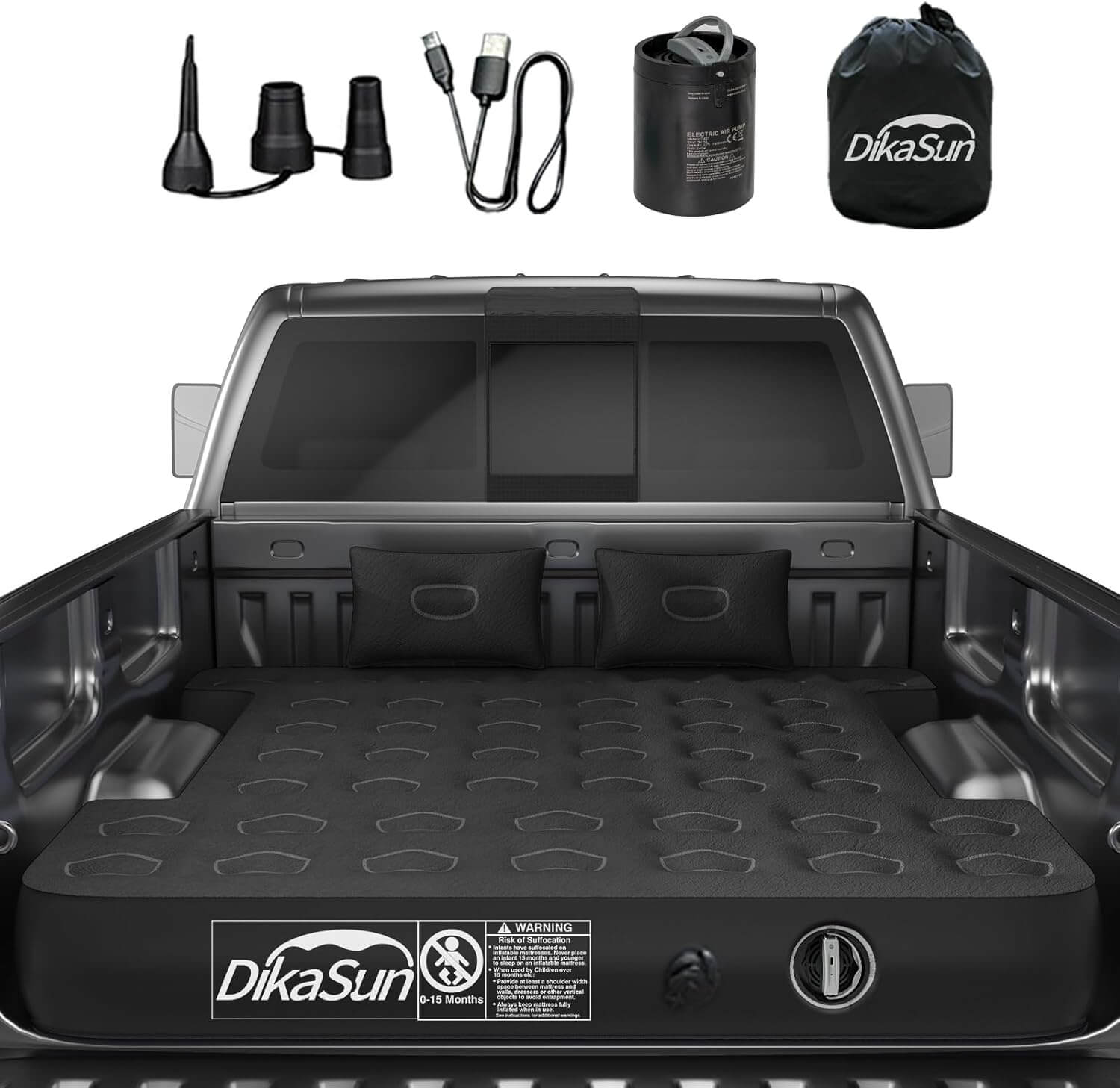 Colchón de aire DikaSun de tamaño completo de 1.67-1.76 m que se infla automáticamente para caja de camioneta