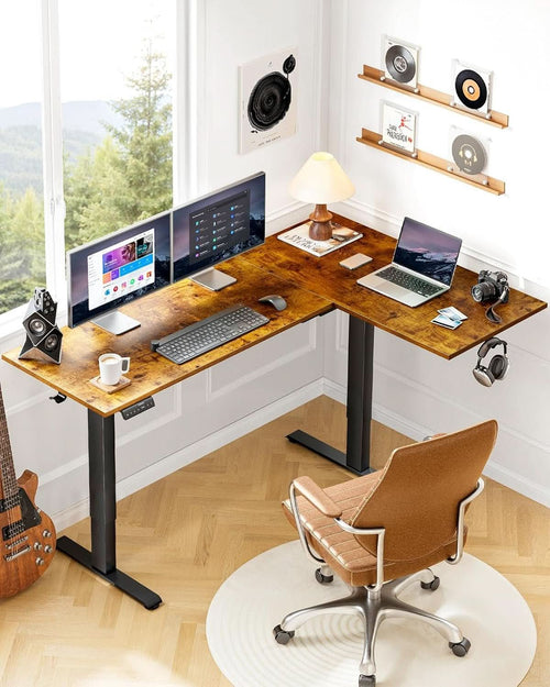 71x48 Inch L Shaped Electric Dual Motor Standing Desk Brown