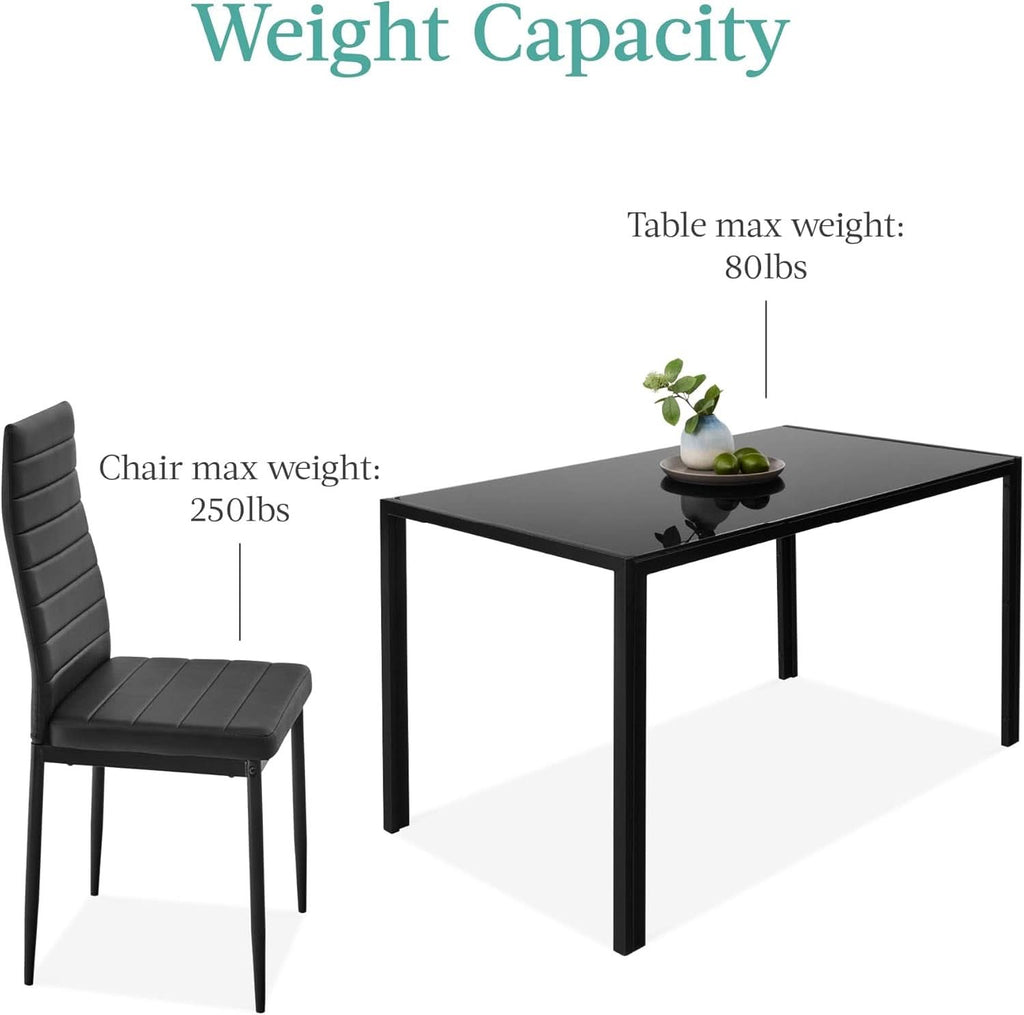 Juego de mesa de comedor de vidrio templado Ultra Lux negro de 51 pulgadas