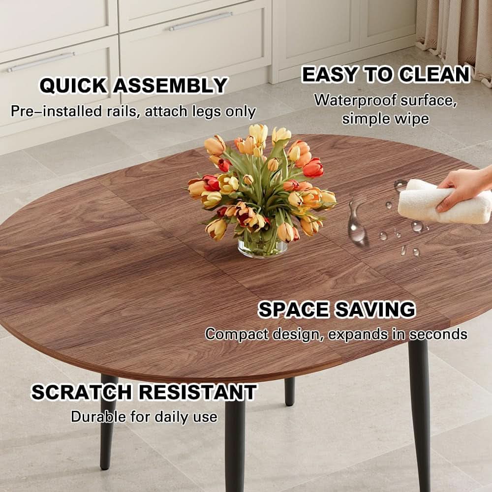 Juego de comedor extensible de nogal con seis sillas tapizadas