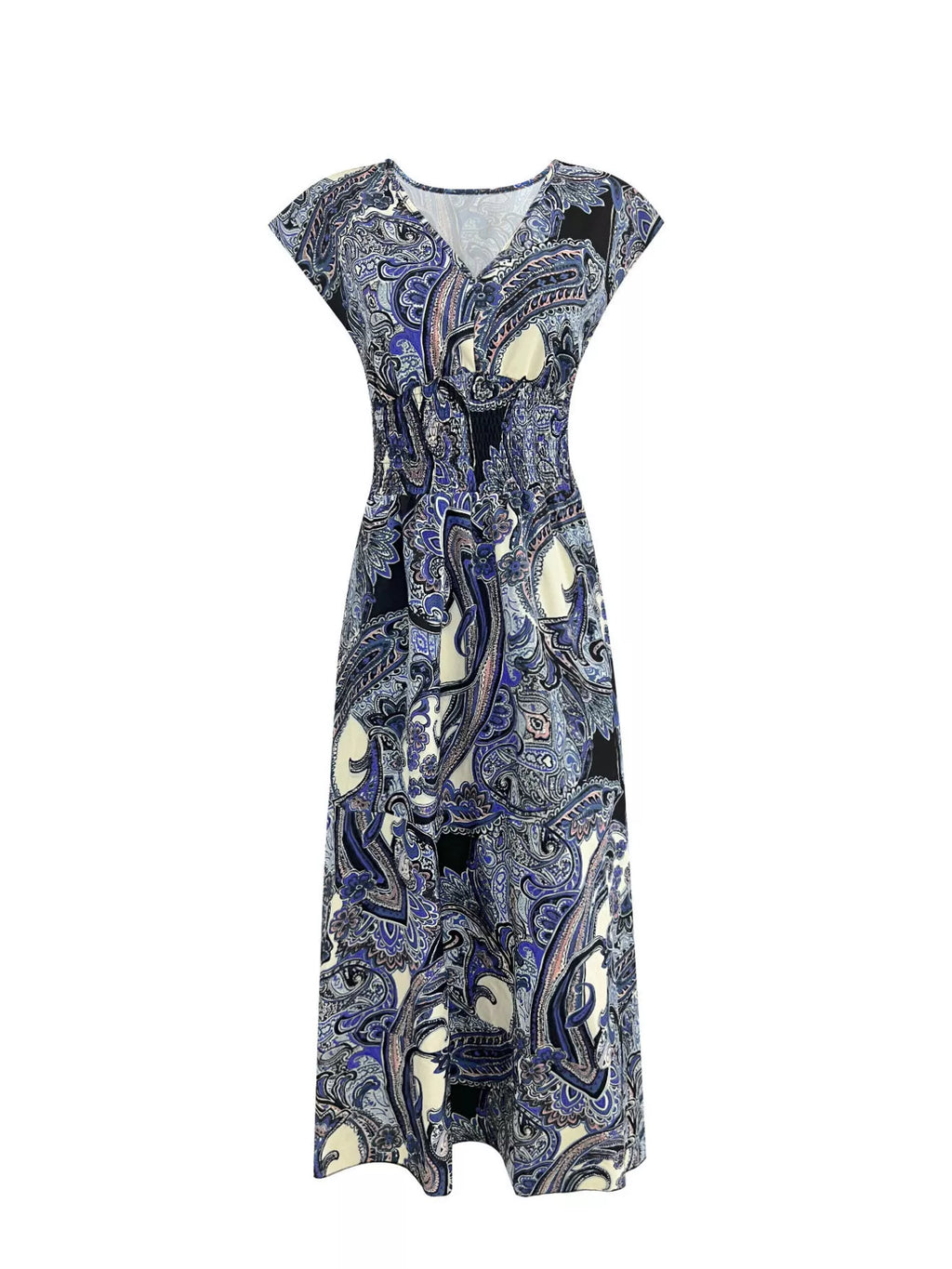 Plus Size Floral V-Neck Cap Sleeve Maxi Dress