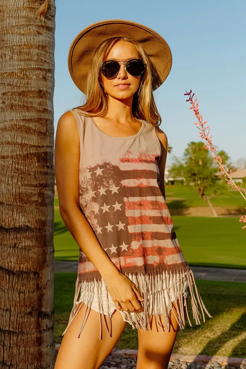 Top de punto sin mangas con estampado de la bandera americana BiBi