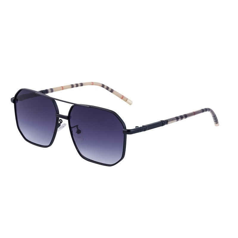Retro Striped Metal Frame Sunglasses For Men